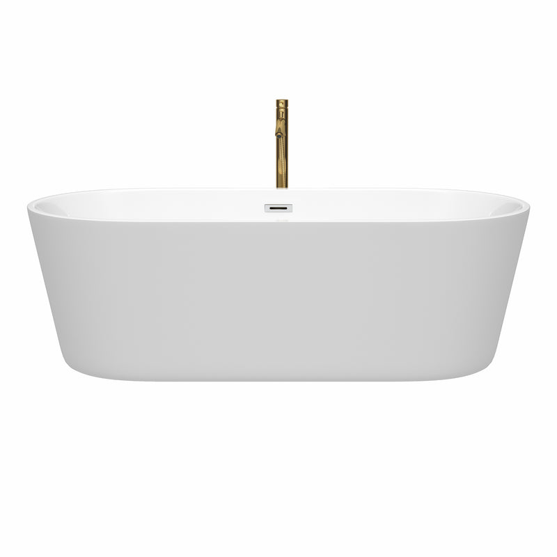 Wyndham Carissa 71" Soaking Bathtub in White with Polished Chrome Trim and Floor Mounted Faucet in Brushed Gold WCOBT101271PCATPGD