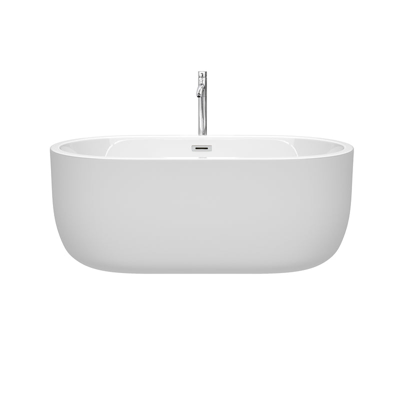 Wyndham Juliette 60" Soaking Bathtub in White Polished Chrome Trim and Polished Chrome Floor Mounted Faucet WCOBT101360ATP11PC