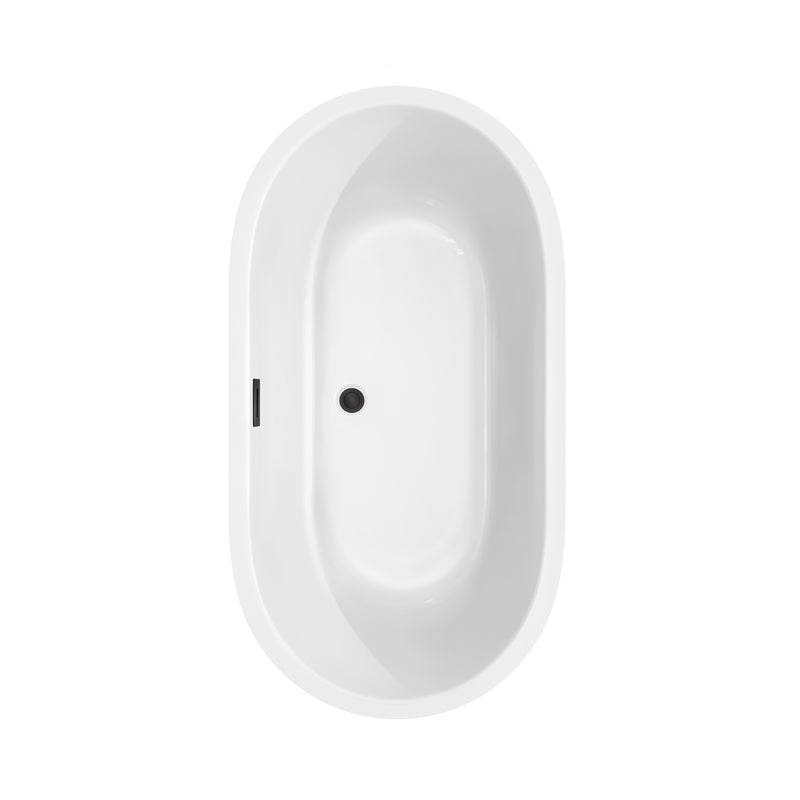 Wyndham Juliette 60" Soaking Bathtub in White with Floor Mounted Faucet Drain and Overflow Trim in Matte Black WCOBT101360MBATPBK