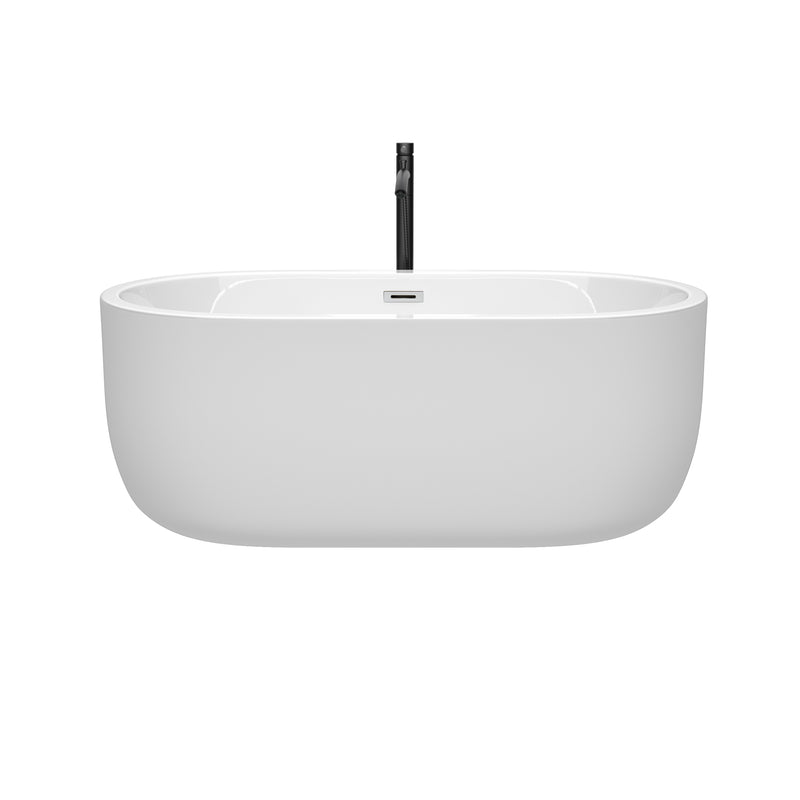 Wyndham Juliette 60" Soaking Bathtub in White with Polished Chrome Trim and Floor Mounted Faucet in Matte Black WCOBT101360PCATPBK