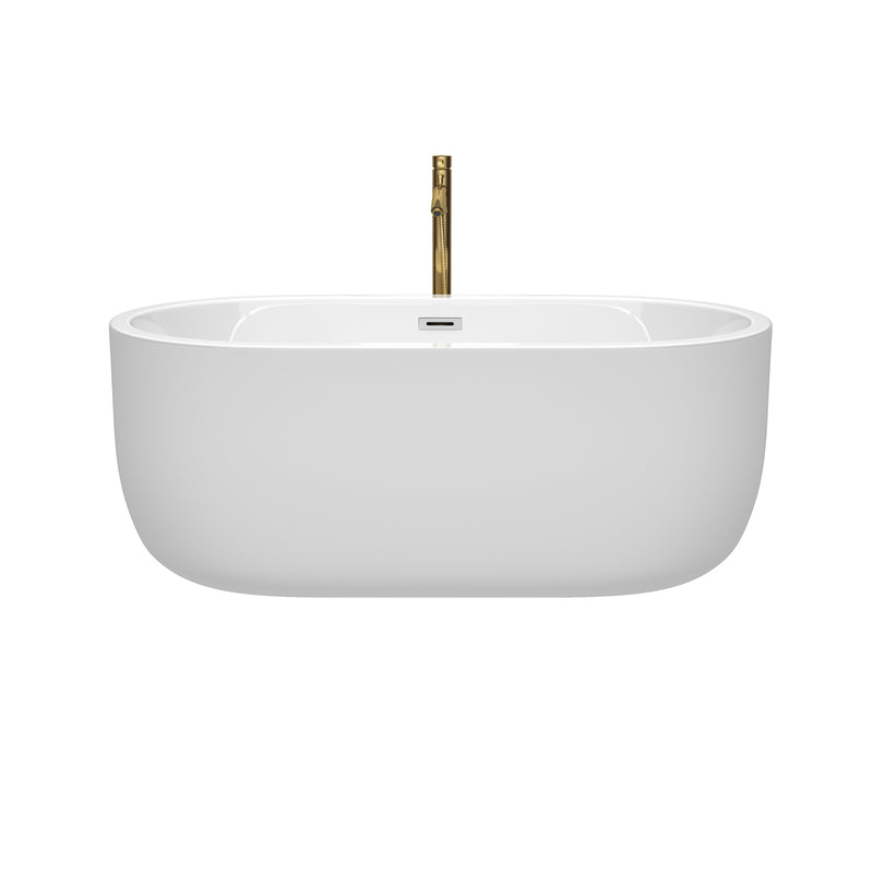 Wyndham Juliette 60" Soaking Bathtub in White with Polished Chrome Trim and Floor Mounted Faucet in Brushed Gold WCOBT101360PCATPGD