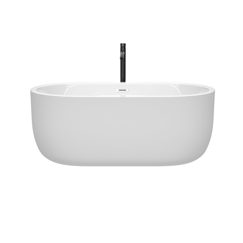 Wyndham Juliette 60" Soaking Bathtub in White with Shiny White Trim and Floor Mounted Faucet in Matte Black WCOBT101360SWATPBK