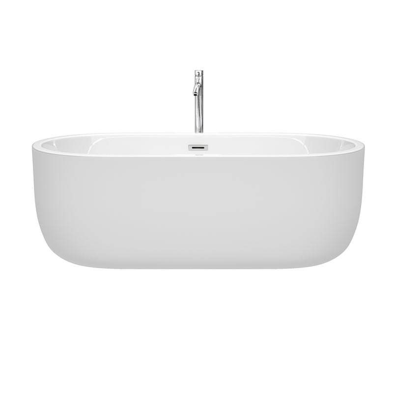 Wyndham Juliette 67" Soaking Bathtub in White Polished Chrome Trim and Polished Chrome Floor Mounted Faucet WCOBT101367ATP11PC