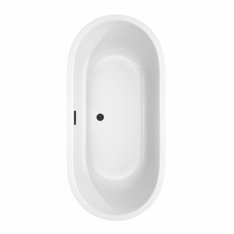 Wyndham Juliette 67" Soaking Bathtub in White with Floor Mounted Faucet Drain and Overflow Trim in Matte Black WCOBT101367MBATPBK