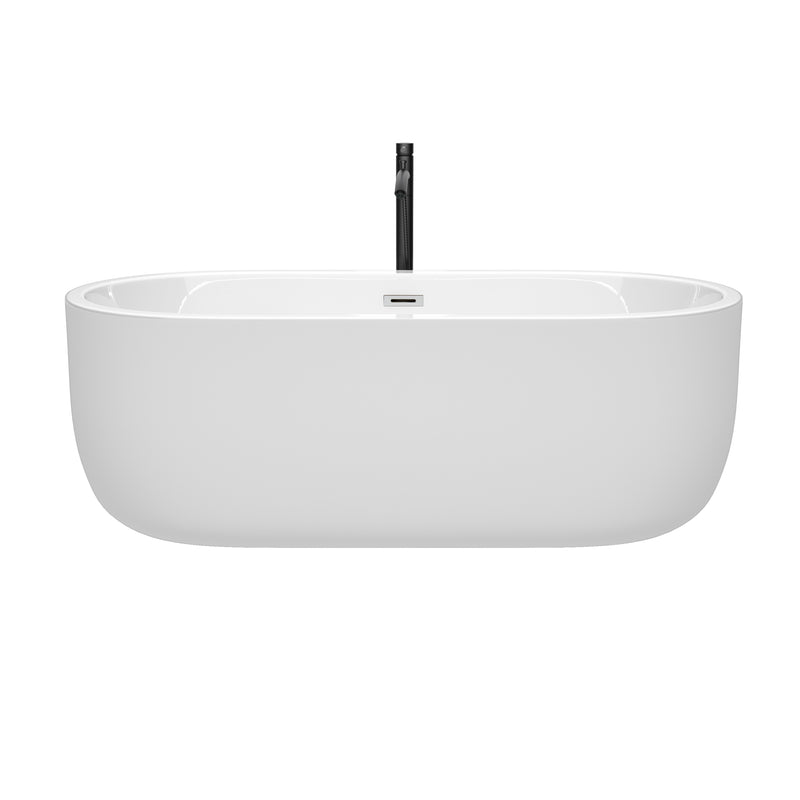 Wyndham Juliette 67" Soaking Bathtub in White with Polished Chrome Trim and Floor Mounted Faucet in Matte Black WCOBT101367PCATPBK