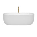 Wyndham Juliette 67" Soaking Bathtub in White with Polished Chrome Trim and Floor Mounted Faucet in Brushed Gold WCOBT101367PCATPGD