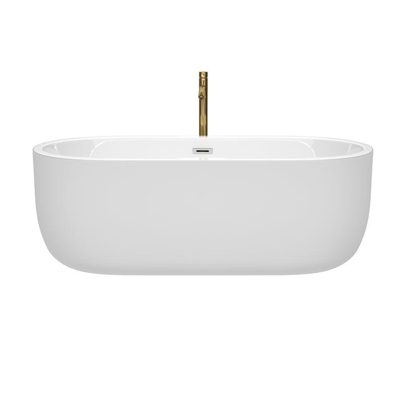 Wyndham Juliette 67" Soaking Bathtub in White with Polished Chrome Trim and Floor Mounted Faucet in Brushed Gold WCOBT101367PCATPGD