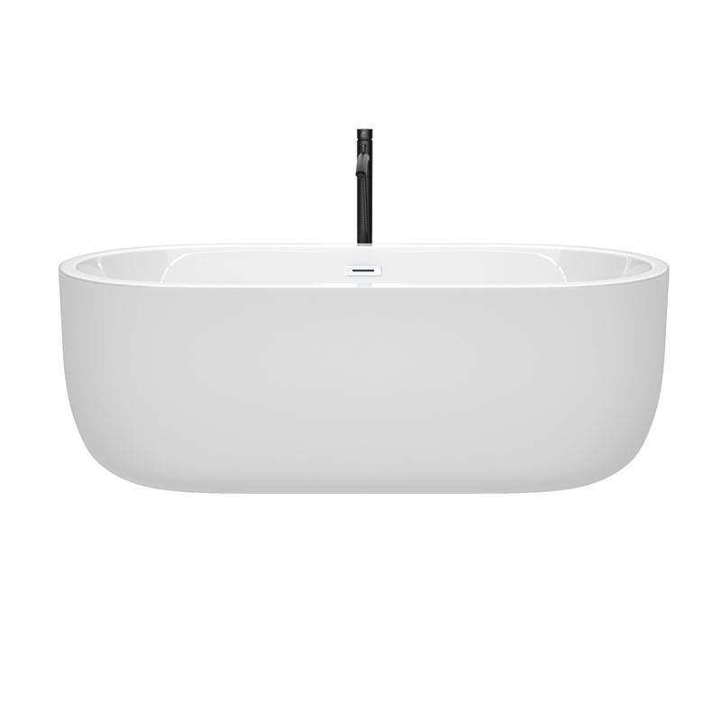 Wyndham Juliette 67" Soaking Bathtub in White with Shiny White Trim and Floor Mounted Faucet in Matte Black WCOBT101367SWATPBK