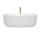 Wyndham Juliette 67" Soaking Bathtub in White with Shiny White Trim and Floor Mounted Faucet in Brushed Gold WCOBT101367SWATPGD