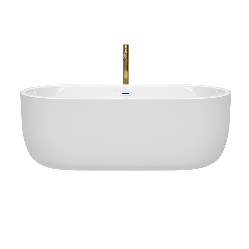 Wyndham Juliette 67" Soaking Bathtub in White with Shiny White Trim and Floor Mounted Faucet in Brushed Gold WCOBT101367SWATPGD
