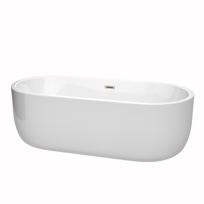 Wyndham Juliette 71" Soaking Bathtub In White With Brushed Nickel Trim WCOBT101371BNTRIM