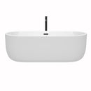 Wyndham Juliette 71" Soaking Bathtub in White with Floor Mounted Faucet Drain and Overflow Trim in Matte Black WCOBT101371MBATPBK