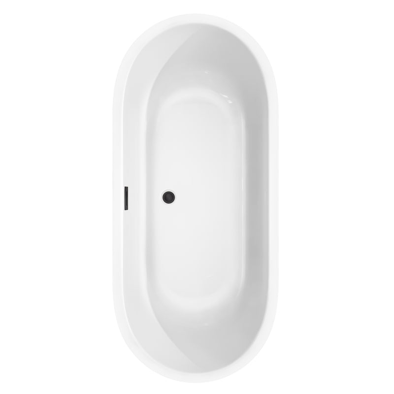 Wyndham Juliette 71" Soaking Bathtub in White with Floor Mounted Faucet Drain and Overflow Trim in Matte Black WCOBT101371MBATPBK