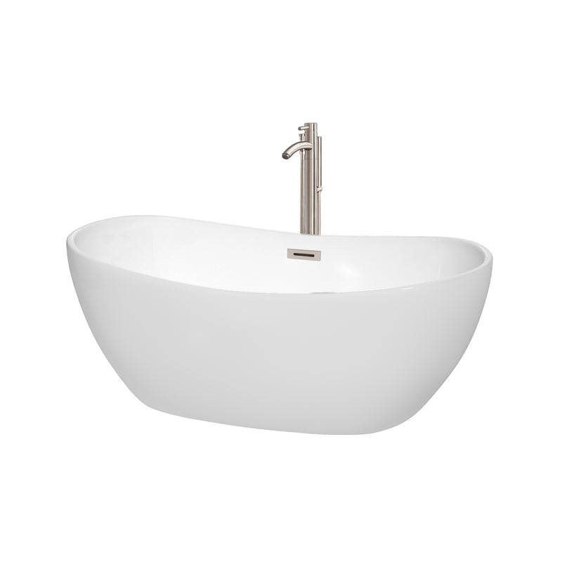 Wyndham Rebecca 60" Soaking Bathtub In White Brushed Nickel Trim And Brushed Nickel Mounted Faucet WCOBT101460ATP11BN