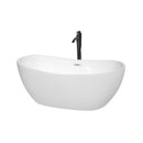 Wyndham Rebecca 60" Soaking Bathtub In White With Shiny White Trim And Floor Mounted Faucet In Matte Black WCOBT101460SWATPBK