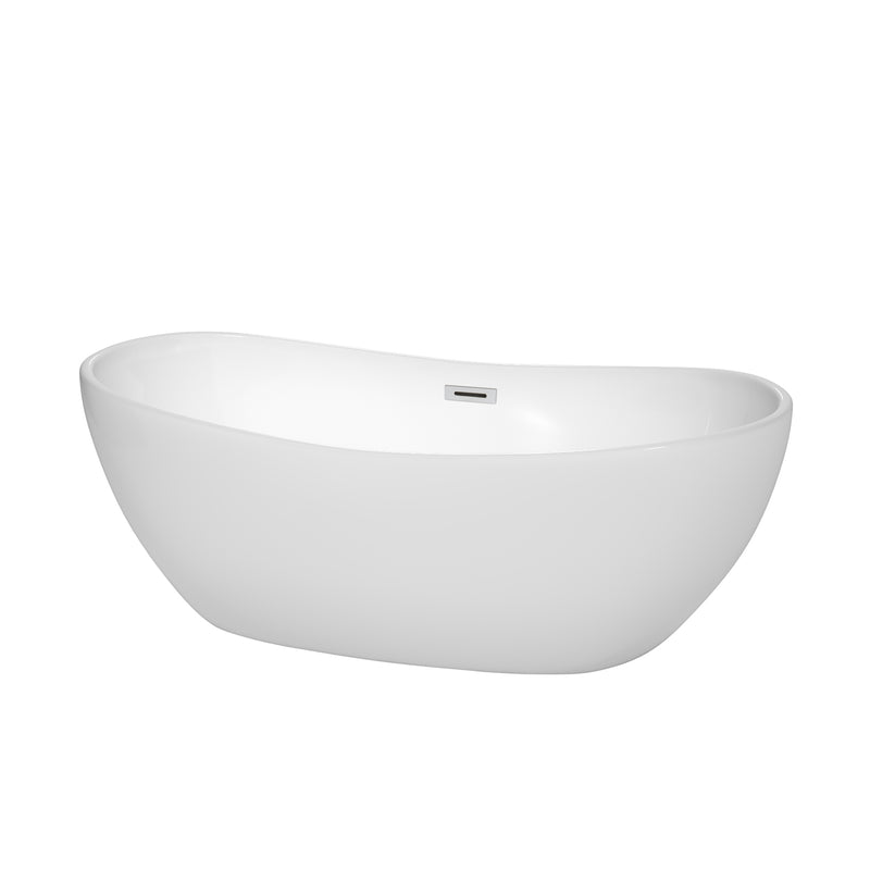 Wyndham Rebecca 65" Soaking Bathtub In White With Polished Chrome Trim WCOBT101465