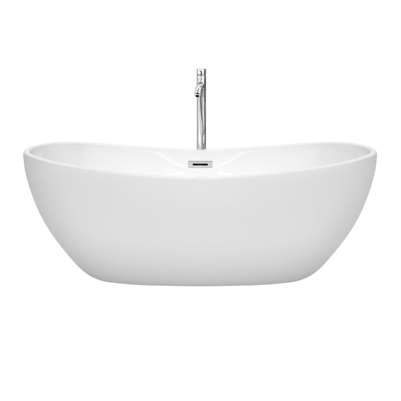 Wyndham Rebecca 65" Soaking Bathtub in White Polished Chrome Trim and Polished Chrome Floor Mounted Faucet WCOBT101465ATP11PC