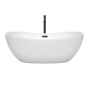 Wyndham Rebecca 65" Soaking Bathtub in White with Floor Mounted Faucet Drain and Overflow Trim in Matte Black WCOBT101465MBATPBK