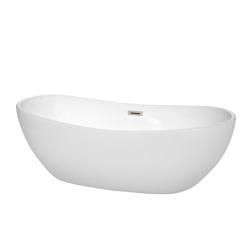 Wyndham Rebecca 70" Soaking Bathtub In White With Brushed Nickel Trim WCOBT101470BNTRIM