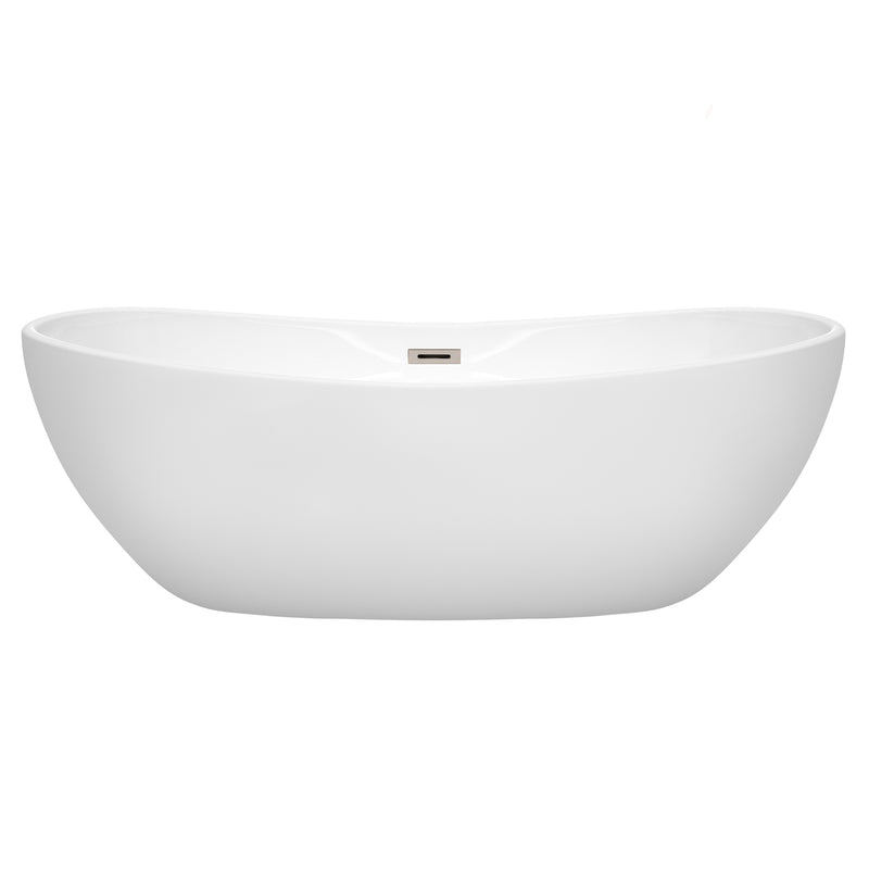 Wyndham Rebecca 70" Soaking Bathtub in White with Brushed Nickel Trim WCOBT101470BNTRIM