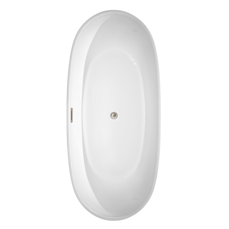 Wyndham Rebecca 70" Soaking Bathtub in White Brushed Nickel Trim and Brushed Nickel Mounted Faucet WCOBT101470ATP11BN