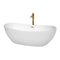 Wyndham Rebecca 70" Soaking Bathtub In White With Polished Chrome Trim And Floor Mounted Faucet In Brushed Gold WCOBT101470PCATPGD