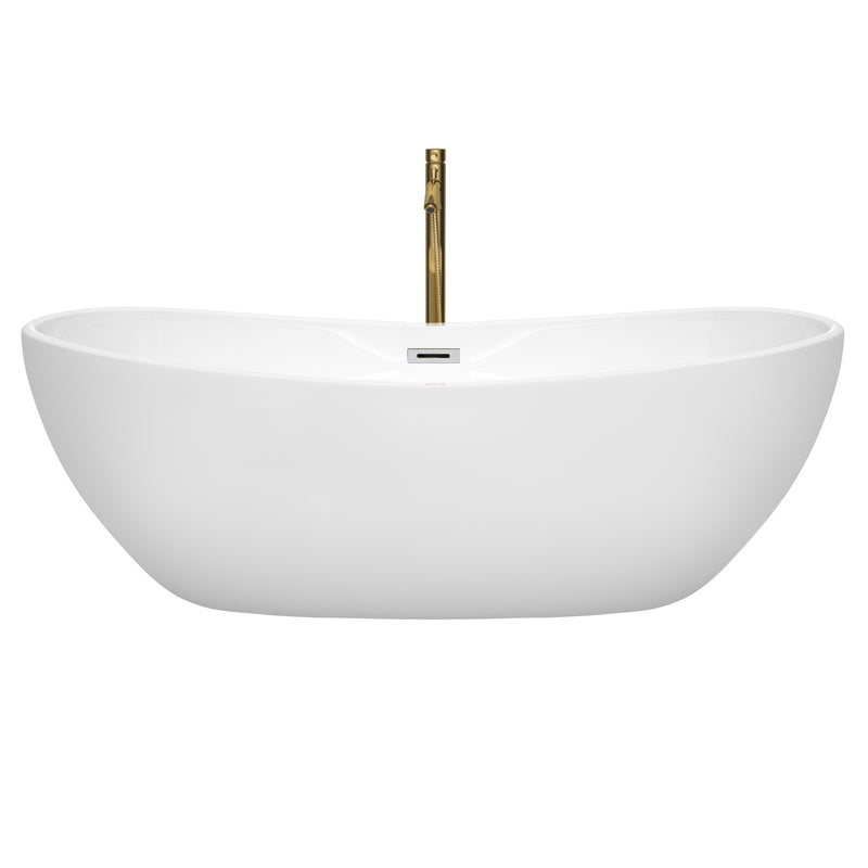 Wyndham Rebecca 70" Soaking Bathtub in White with Polished Chrome Trim and Floor Mounted Faucet in Brushed Gold WCOBT101470PCATPGD