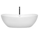 Wyndham Rebecca 70" Soaking Bathtub in White with Shiny White Trim and Floor Mounted Faucet in Matte Black WCOBT101470SWATPBK