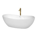 Wyndham Rebecca 70" Soaking Bathtub In White With Shiny White Trim And Floor Mounted Faucet In Brushed Gold WCOBT101470SWATPGD