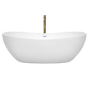 Wyndham Rebecca 70" Soaking Bathtub in White with Shiny White Trim and Floor Mounted Faucet in Brushed Gold WCOBT101470SWATPGD