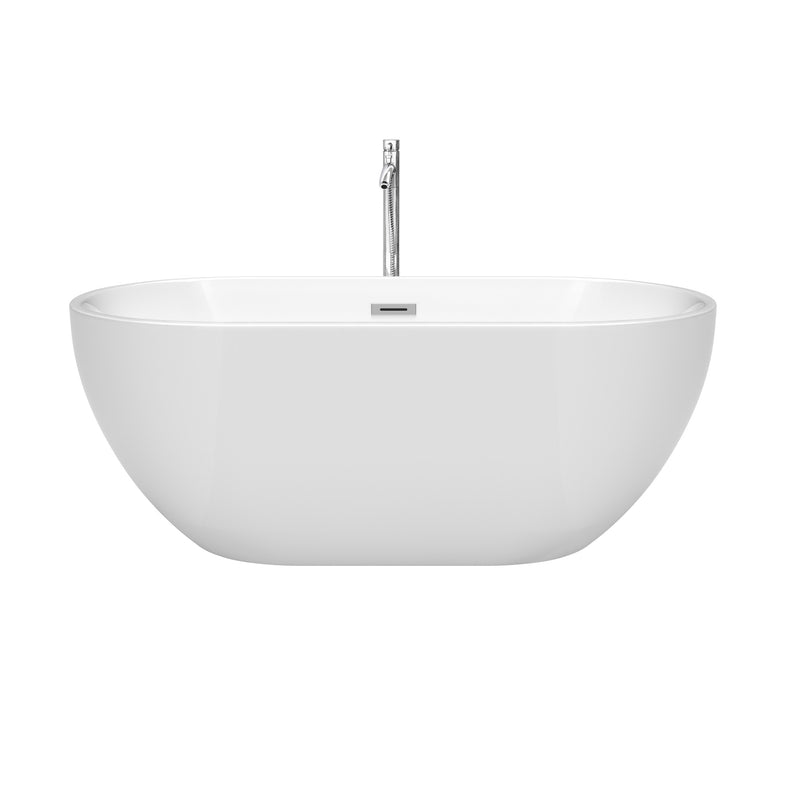 Wyndham Brooklyn 60" Soaking Bathtub in White with Floor Mounted Faucet Drain and Overflow Trim in Polished Chrome WCOBT200060ATP11PC