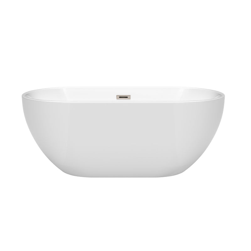 Wyndham Brooklyn 60" Soaking Bathtub in White with Brushed Nickel Drain and Overflow Trim WCOBT200060BNTRIM