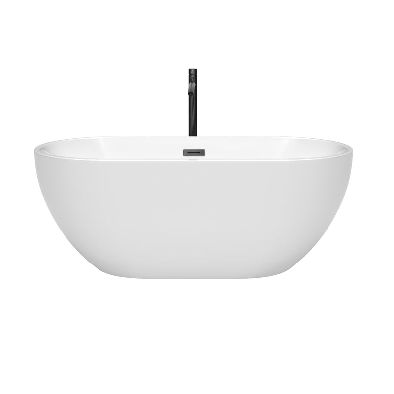 Wyndham Brooklyn 60" Soaking Bathtub in White with Floor Mounted Faucet Drain and Overflow Trim in Matte Black WCOBT200060MBATPBK