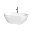 Wyndham Brooklyn 60" Soaking Bathtub In White With Polished Chrome Trim And Floor Mounted Faucet In Brushed Gold WCOBT200060PCATPGD