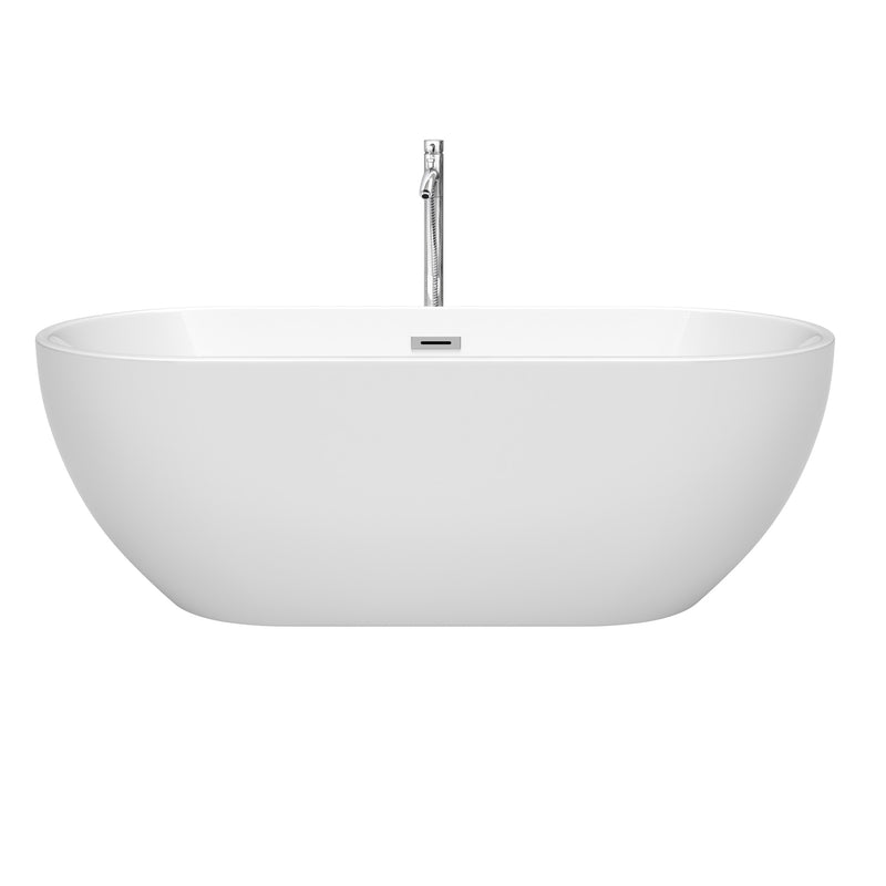 Wyndham Brooklyn 67" Soaking Bathtub in White with Floor Mounted Faucet Drain and Overflow Trim in Polished Chrome WCOBT200067ATP11PC