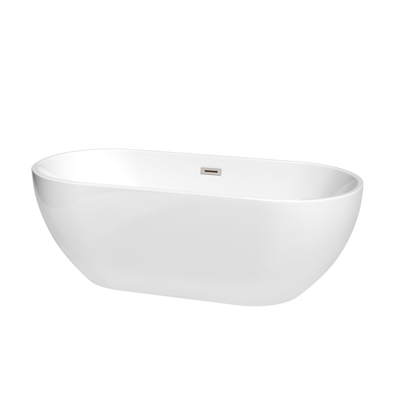 Wyndham Brooklyn 67" Soaking Bathtub In White With Brushed Nickel Drain And Overflow Trim WCOBT200067BNTRIM