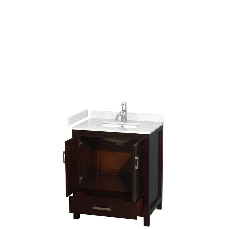 Wyndham Sheffield 30" Single Bathroom Vanity In Espresso with Carrara Cultured Marble Countertop Undermount Square Sink and No Mirror WCS141430SESC2UNSMXX