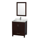 Wyndham Sheffield 30" Single Bathroom Vanity In Espresso With White Carrara Marble Countertop Undermount Square Sink And 24" Mirror WCS141430SESCMUNSM24