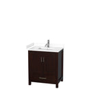 Wyndham Sheffield 30" Single Bathroom Vanity In Espresso With White Cultured Marble Countertop Undermount Square Sink And No Mirror WCS141430SESWCUNSMXX