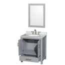 Wyndham Sheffield 30" Single Bathroom Vanity In Gray with White Carrara Marble Countertop Undermount Oval Sink and 24" Mirror WCS141430SGYCMUNOM24