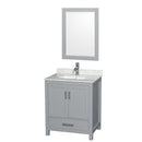 Wyndham Sheffield 30" Single Bathroom Vanity In Gray With White Carrara Marble Countertop Undermount Square Sink And 24" Mirror WCS141430SGYCMUNSM24