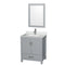 Wyndham Sheffield 30" Single Bathroom Vanity In Gray With White Carrara Marble Countertop Undermount Square Sink And 24" Mirror WCS141430SGYCMUNSM24