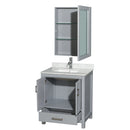 Wyndham Sheffield 30" Single Bathroom Vanity In Gray with White Carrara Marble Countertop Undermount Square Sink and Medicine Cabinet WCS141430SGYCMUNSMED