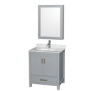 Wyndham Sheffield 30" Single Bathroom Vanity In Gray With White Carrara Marble Countertop Undermount Square Sink And Medicine Cabinet WCS141430SGYCMUNSMED