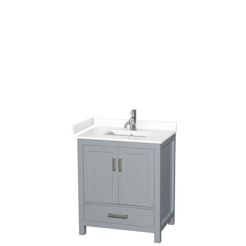 Wyndham Sheffield 30" Single Bathroom Vanity In Gray With White Cultured Marble Countertop Undermount Square Sink And No Mirror WCS141430SGYWCUNSMXX