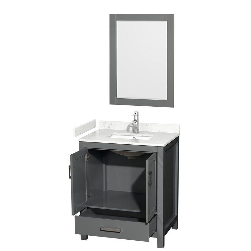 Wyndham Sheffield 30" Single Bathroom Vanity In Dark Gray with Carrara Cultured Marble Countertop Undermount Square Sink and 24" Mirror WCS141430SKGC2UNSM24