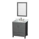 Wyndham Sheffield 30" Single Bathroom Vanity In Dark Gray With White Carrara Marble Countertop Undermount Oval Sink And 24" Mirror WCS141430SKGCMUNOM24