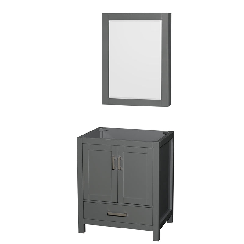 Wyndham Sheffield 30" Single Bathroom Vanity In Dark Gray With No Countertop No Sink And Medicine Cabinet WCS141430SKGCXSXXMED