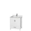 Wyndham Sheffield 30" Single Bathroom Vanity In White With White Carrara Marble Countertop Undermount Square Sink And No Mirror WCS141430SWHCMUNSMXX