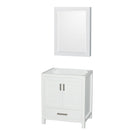 Wyndham Sheffield 30" Single Bathroom Vanity In White With No Countertop No Sink And Medicine Cabinet WCS141430SWHCXSXXMED